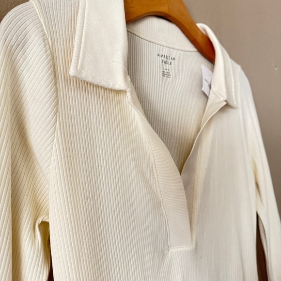 NWT American Eagle Outfitters Collared Winter White Knit Mini Dress Size L - Picture 5 of 8